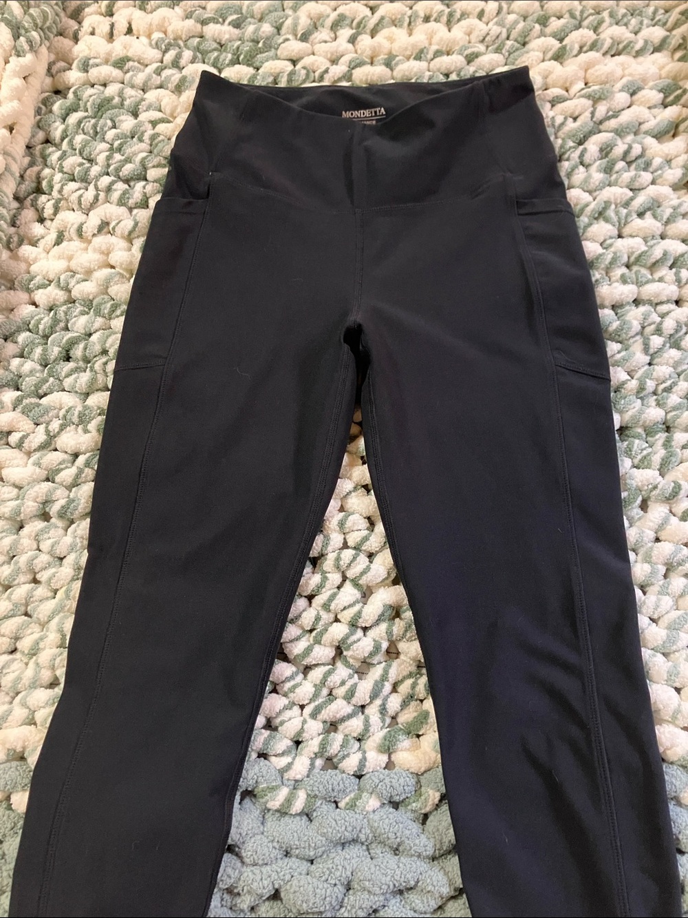 Mondetta Black High Waisted Side Pockets Leggings Tight Athletic Yoga Pants Sz S